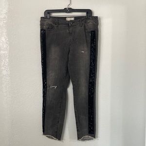 Free People Black Beaded Tuxedo Stripe Jeans